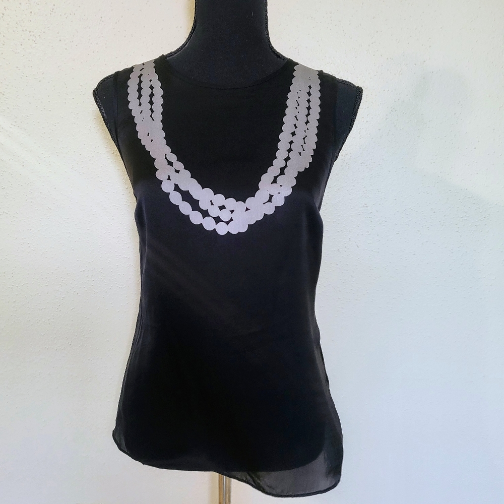 Banana Republic Black Sleeveless Silk Embellished Tank Top